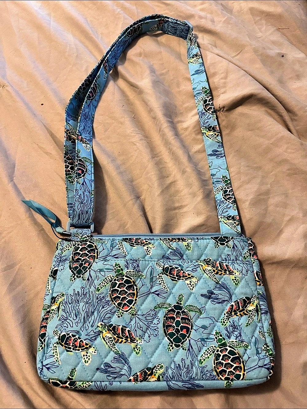 Vera Bradley Hipster Crossbody Turtle Print Bag in Blue & Green